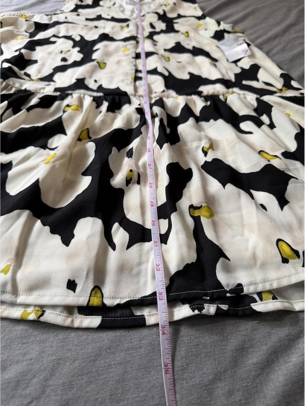Nine West Womens Black White Yellow Floral Button Front Ruffle Hem Dress Size XL - Picture 7 of 7